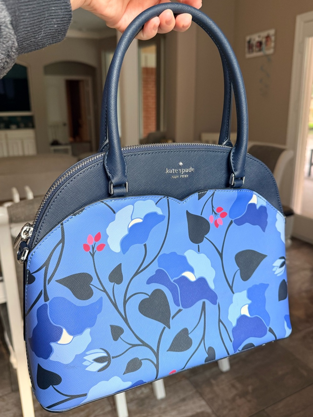 Kate Spade Blue Payton Medium Dome Satchel EUC approx 9.45" H x 11.8" W x 5.3" D